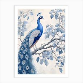 Watercolour Peacock On Tree Branch 1 Art Print