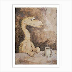 Dinosaur Drinking Coffee Muted Pastels 2 Art Print