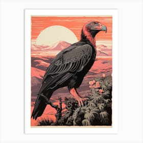 Vintage Bird Linocut California Condor 1 Art Print