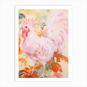 Pink Ethereal Bird Painting Rooster 2 Art Print