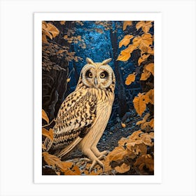 Short Eared Owl Relief Illustration 4 Art Print