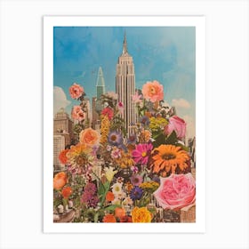 New York City   Floral Retro Collage Style 3 Art Print