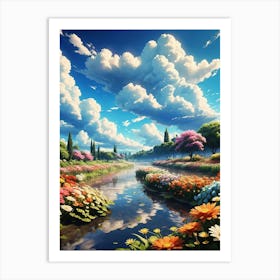 Cloudy Sky With Flowers Art Print