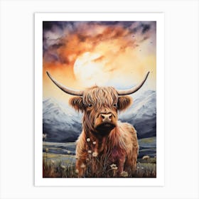 Highland Cow In The Moonlight 4 Art Print