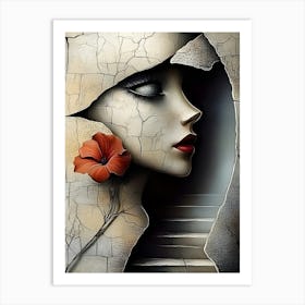 Abstract Woman With A Flower Art Print