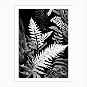 Evergreen Fern Wildflower Linocut 1 Art Print