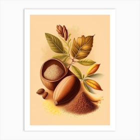 Nutmeg Spices And Herbs Retro Drawing 3 Art Print