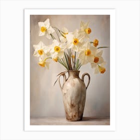 Daffodil, Autumn Fall Flowers Sitting In A White Vase, Farmhouse Style 3 Art Print