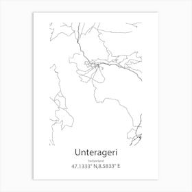 Unterageri,Switzerland Minimalist Map Art Print