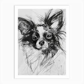 Papillon Dog Charcoal Line 2 Art Print