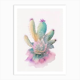 Star Cactus Pastel Watercolour 1 Art Print