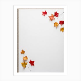 Autumn Leaves Scattered Asymmetrically Across A White Canvas Single Red Berry Placed Off Center Em (5) Art Print