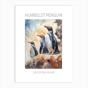Humboldt Penguin Zavodovski Island Watercolour Painting 2 Poster Art Print