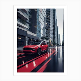 Red Ferrari Suv Driving In City Art Print