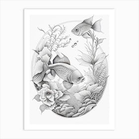 Kawarimono Kujaku 1, Koi Fish Haeckel Style Illustastration Art Print