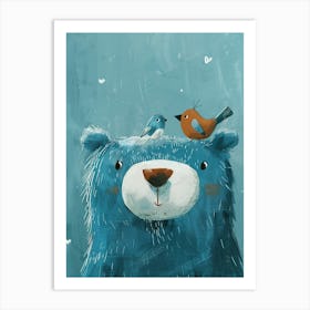 Small Joyful Bear With A Bird On Its Head 10 Art Print