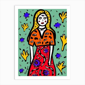 Girl With Flowers Art Print