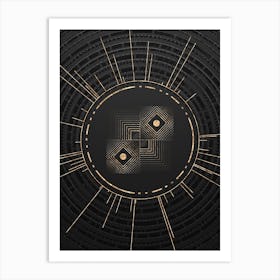 Geometric Glyph Symbol in Gold with Radial Array Lines on Dark Gray n.0268 Art Print