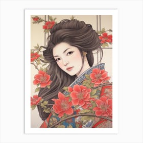 Botan Peony Vintage Japanese Botanical And Geisha Art Print