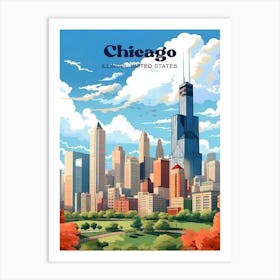 Chicago Illinois United States Tranquil Modern Travel Illustration Art Print