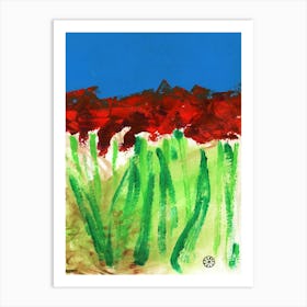 Tulip Field - blue red green vertical floral flowers Art Print