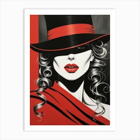 Lady In Red Hat 1 Art Print