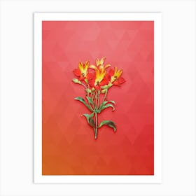 Vintage Red Speckled Alstromeria Botanical Art on Fiery Red n.1185 Art Print