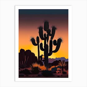 Joshua Trees At Dawn In Desert Vintage Botanical Line Drawing  (11) Art Print