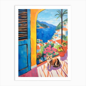 Painting Of A Cat In Taormina Italy Art Print