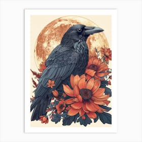 Raven And Flowers 1 Art Print