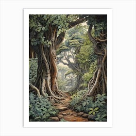Vintage Jungle Botanical Illustration Ficus Trees 2 Art Print