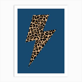 Preppy Leopard Lightning Bolt on Dark Blue Art Print