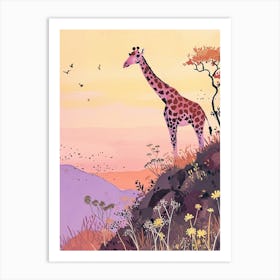 Lilac Giraffe Watercolour Style Illustration 6 Art Print