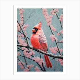 Ohara Koson Inspired Bird Painting Northern Cardinal 3 Art Print