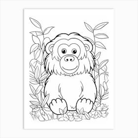 Line Art Jungle Animal Sumatran Orangutan 4 Art Print