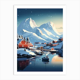 Winter Travel Night Illustration Lofoten Islands Norway 3 Art Print