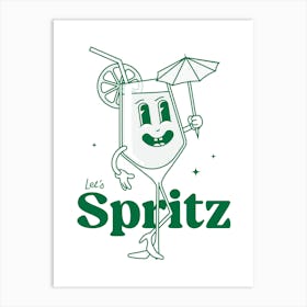 Aperol Spritz Cocktail Vintage Retro Cartoon Illustration In Green Art Print