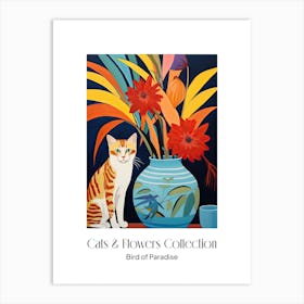 Cats & Flowers Collection Bird Of Paradise Flower Vase And A Cat, A Painting In The Style Of Matisse 0 Art Print