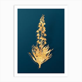 Vintage Persian Lily Botanical in Gold on Teal Blue n.0297 Art Print