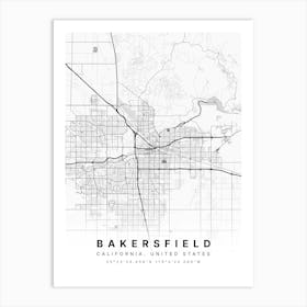 Bakersfield California USA White Map Art Print