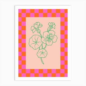 Modern Checkered Flower Poster Pink & Green 6 Art Print