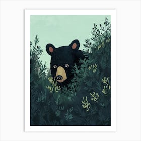 American Black Bear Hiding In Bushes Storybook Illustration 4 Art Print