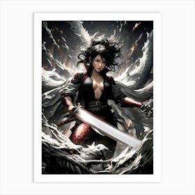 Anime - Female warrior battle with a dragon Art Print