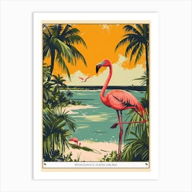 Greater Flamingo Renaissance Island Aruba Tropical Illustration 3 Poster Art Print