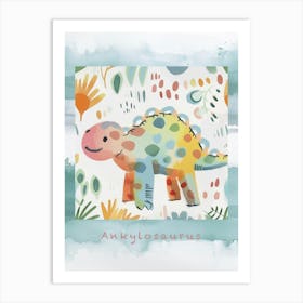 Cute Muted Pastels Ankylosaurus Dinosaur 3 Poster Art Print