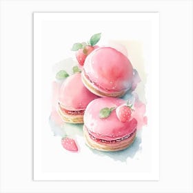 Strawberry Macarons, Dessert, Food Gouache Art Print