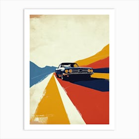 Classic Vintage Car On The Road, Minimalism Art Print