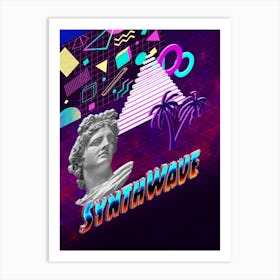 Isometric Synthwave: Apollo & pyramid [synthwave/vaporwave/cyberpunk] — aesthetic poster, retrowave poster, neon poster Art Print