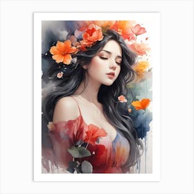 Girl With Flowers 12 Art Print