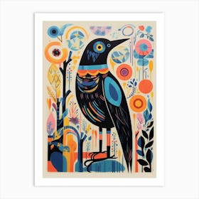 Colourful Scandi Bird Raven 1 Art Print
